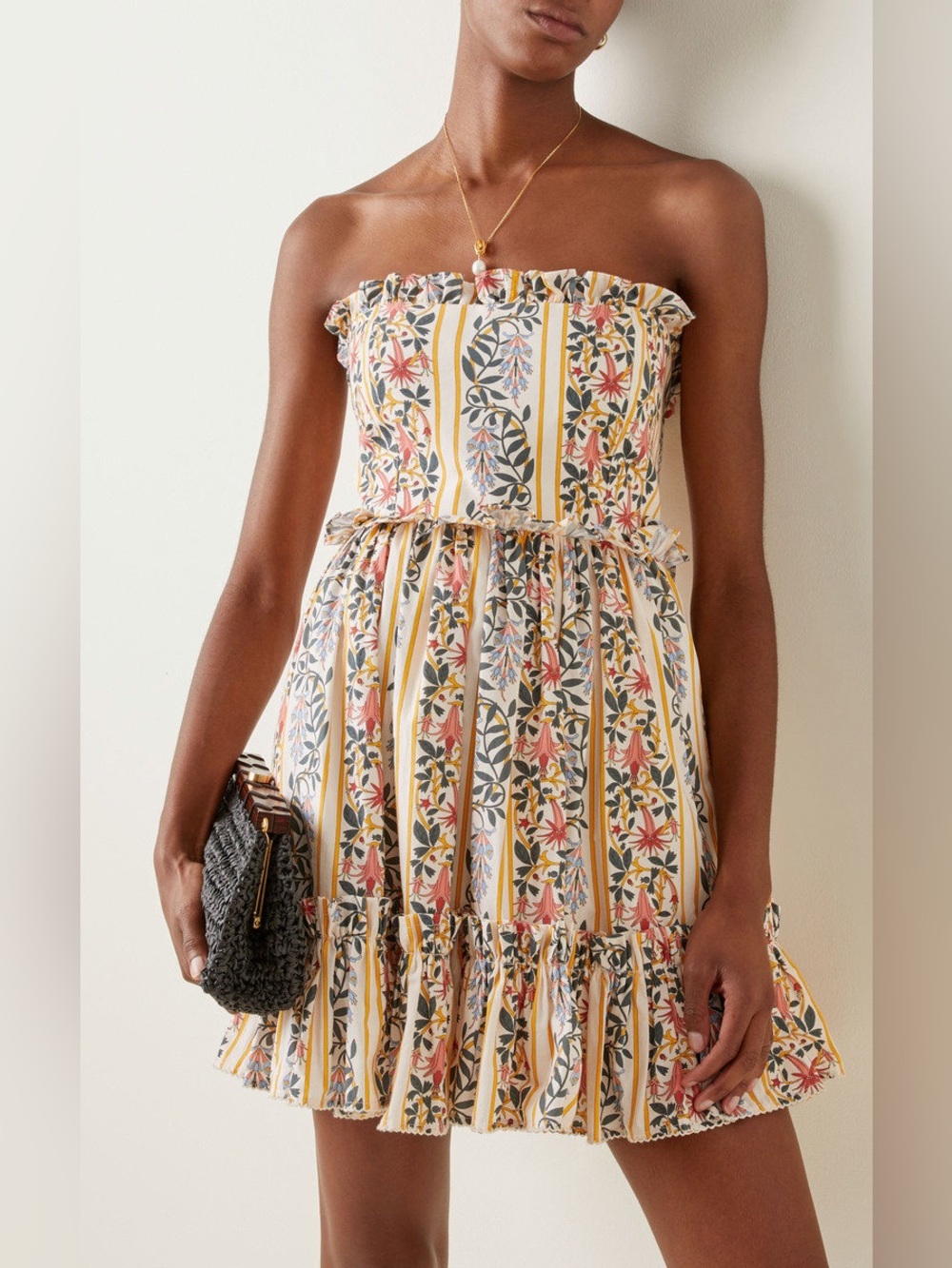 Agua by Agua Bendita Rosa Ruffled Floral Strapless Mini Dress - size medium